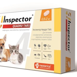 Инспектор Квадро Табс 0,5-2 кг. таблетка от внешних и внутренних паразитов д-кошек и собак